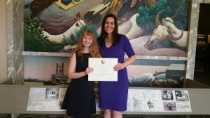 Phoenix Rice-Johnson and Elizabeth Doyle receiving their Truman Scholar certificates May, 2015.